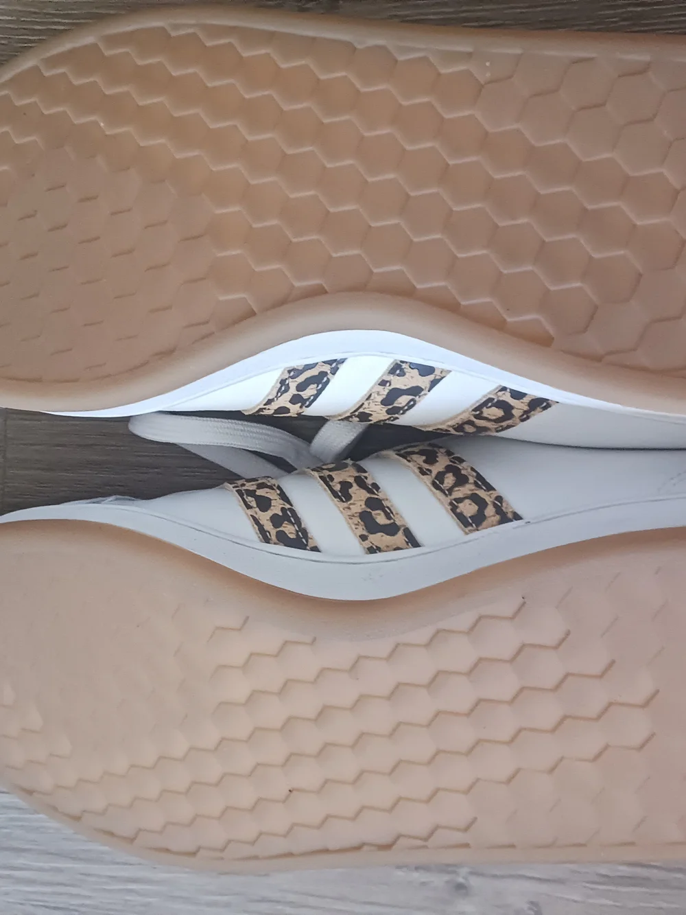 adidas White Sneakers with Leopard-Print Stripes, W Size 8.5 - Picture 6 of 11